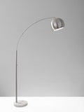 Curved Arm Floor Lamp with Spherical Satin Steel Shade