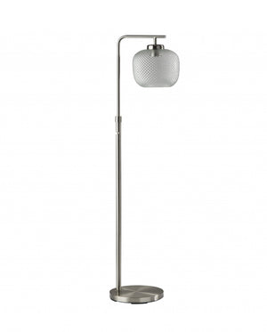 Retro Floor Lamp Brushed Steel Metal with Clear Dotty Glass Shade