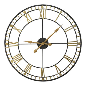 Oversized Vintage Style Metal Wall Clock Black Gold Numerals