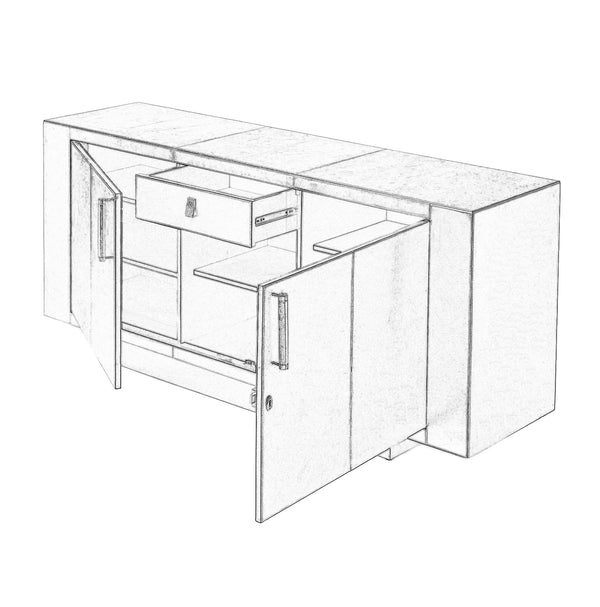 Butler Specialty Francois Silver Leather 70.5" Buffet Sideboard XRT Silver Meranti wood solids, MDF, leather, polysuede cloth,  Stainless Steel 3736435-BUTLER