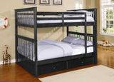 Black Finish Full over Full Bunk Bed with Trundle Storage
