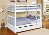 White Finish Full over Full Bunk Bed with Trundle Storage