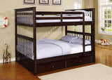 Brown Finish Full over Full Bunk Bed with Trundle Storage