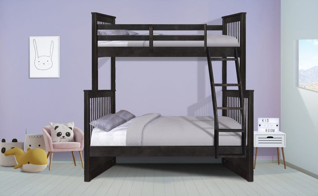 Contemporary Charcoal Black Finish Twin over Full Bunk Bed