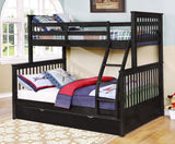 Contemporary Black Finish Twin over Full Bunk Bed with Trundle