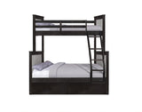 Contemporary Charcoal Black Finish Twin over Full Bunk Bed with Storage