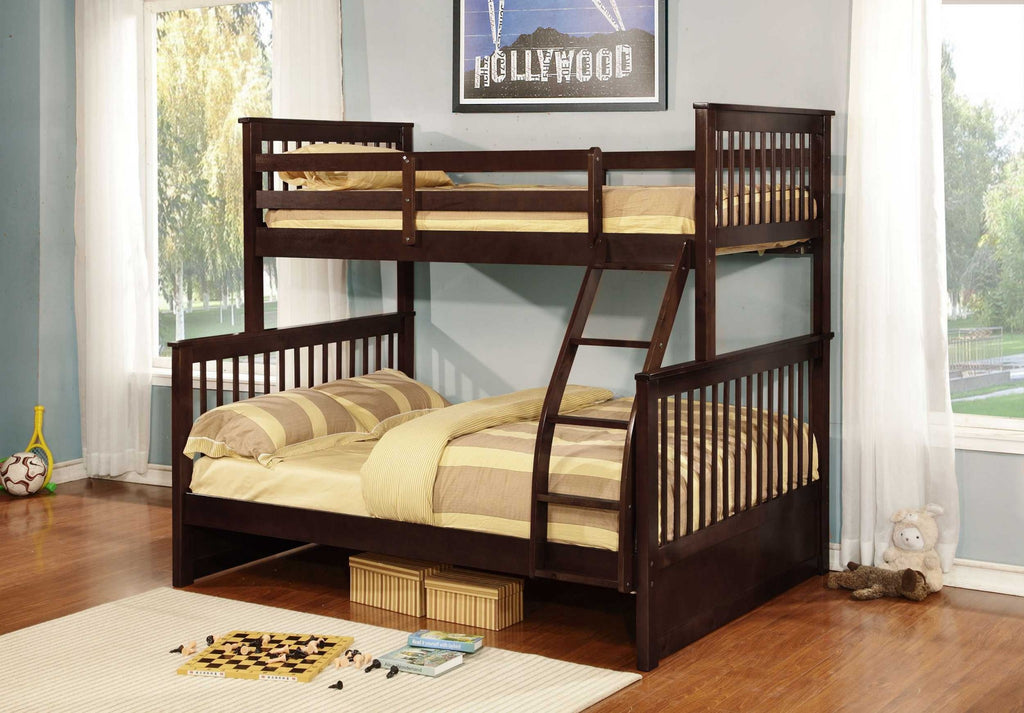Contemporary Brown Finish Twin over Full Bunk Bed