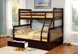 Contemporary Brown Finish Twin over Full Bunk Bed with Storage