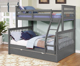 Contemporary Grey Finish Twin over Full Bunk Bed with Trundle