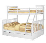 Contemporary White Finish Twin over Full Bunk Bed with Trundle