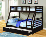 Contemporary Dark Finish Twin over Full Bunk Bed with Trundle