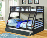 Contemporary Grey Finish Twin over Full Bunk Bed with Trundle