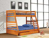 Contemporary Oak Finish Twin over Full Bunk Bed with Storage