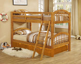 Natural Finish Twin over Twin Arched Wood Bunk Bed with Trundle