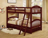 Cherry Finish Twin over Twin Arched Wood Bunk Bed with Trundle