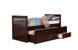 Cherry Brown Finish Twin Captain Bed with Trundle and Storage