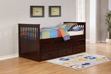 Cherry Brown Finish Twin Captain Bed with Trundle and Storage