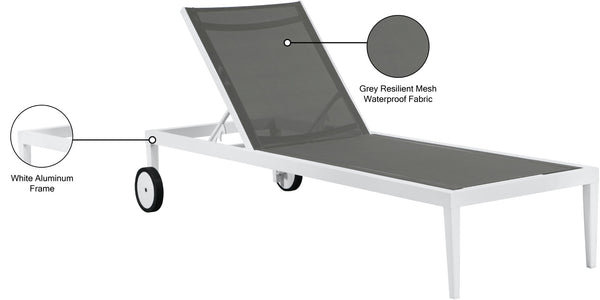 Nizuc Waterproof Mesh Fabric / Aluminum Contemporary Grey Mesh Waterproof Fabric Outdoor Patio Aluminum Mesh Chaise Lounge Chair - 80.5" W x 29" D x 13.5" H