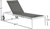 Nizuc Waterproof Mesh Fabric / Aluminum Contemporary Grey Mesh Waterproof Fabric Outdoor Patio Aluminum Mesh Chaise Lounge Chair - 80.5" W x 29" D x 13.5" H