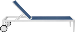 Nizuc Waterproof Mesh Fabric / Aluminum Contemporary Navy Mesh Waterproof Fabric Outdoor Patio Aluminum Mesh Chaise Lounge Chair - 80.5" W x 29" D x 13.5" H