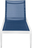Nizuc Waterproof Mesh Fabric / Aluminum Contemporary Navy Mesh Waterproof Fabric Outdoor Patio Aluminum Mesh Chaise Lounge Chair - 80.5" W x 29" D x 13.5" H