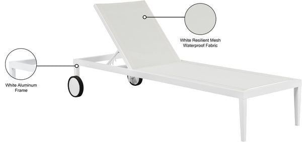 Nizuc Waterproof Mesh Fabric / Aluminum Contemporary White Mesh Waterproof Fabric Outdoor Patio Aluminum Mesh Chaise Lounge Chair - 80.5" W x 29" D x 13.5" H