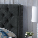 Lidia Contemporary Full/Queen Tufted Wingback Fabric Headboard, Dark Gray and Black Noble House