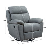 35.43" X 39.37" X 39.8" Grey Green Fabric Glider & Swivel Power Recliner with USB port