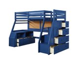 Jason II Transitional Twin Loft Bed w/Storage Ladder Navy Blue Finish 37455-ACME