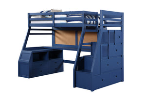 Jason II Transitional Twin Loft Bed w/Storage Ladder Navy Blue Finish 37455-ACME