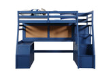 Jason II Transitional Twin Loft Bed w/Storage Ladder Navy Blue Finish 37455-ACME