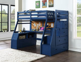 Jason II Transitional Twin Loft Bed w/Storage Ladder Navy Blue Finish 37455-ACME