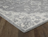 Grey Machine Woven Distressed Floral Medallion Indoor Runner Rug