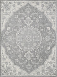 7' Grey Machine Woven Distressed Floral Medallion Indoor Runner Rug