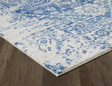 Ivory Blue Machine Woven Distressed Medallion Indoor Runner Rug