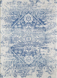 7' Ivory Blue Machine Woven Distressed Medallion Indoor Runner Rug