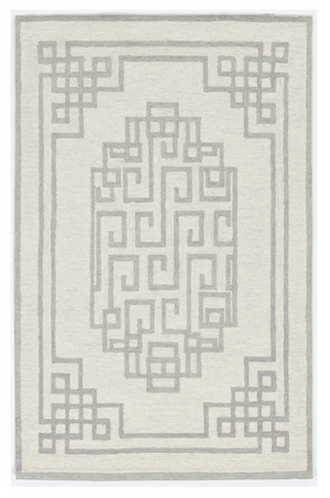 HomeRoots 5'X7' Ivory Grey Hand Tufted Bordered Greek Key Indoor Area Rug 374674-HOMEROOTS 374674