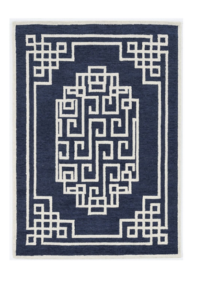 HomeRoots 5'X7' Navy Blue Ivory Hand Tufted Bordered Greek Key Indoor Area Rug 374679-HOMEROOTS 374679