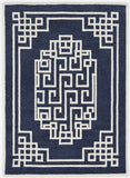 HomeRoots 5'X7' Navy Blue Ivory Hand Tufted Bordered Greek Key Indoor Area Rug 374679-HOMEROOTS 374679