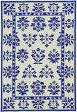 3'x5' Sand Blue Hand Hooked UV Treated Traditional Floral Design Indoor Outdoor Rug