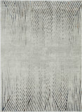 7' Ivory Grey Machine Woven Geometric Lines Indoor Runner Rug