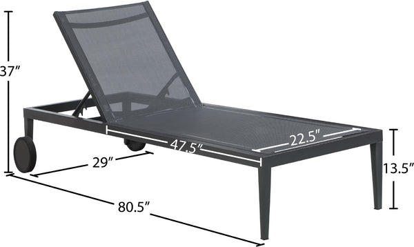 Nizuc Waterproof Mesh Fabric / Aluminum Contemporary Black Mesh Waterproof Fabric Outdoor Patio Aluminum Mesh Chaise Lounge Chair - 80.5" W x 29" D x 13.5" H
