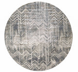 8' Grey Machine Woven Distressed Chevron Round Indoor Area Rug