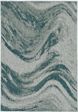 8'x11' Grey Teal Machine Woven UV Treated Abstract Waves Indoor Outdoor Area Rug