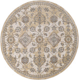 HomeRoots 9' Ivory Sand Machine Woven Bordered Floral Vines Round Indoor Area Rug 375268-HOMEROOTS 375268