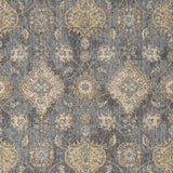 9' Slate Grey Machine Woven Bordered Floral Vines Round Indoor Area Rug