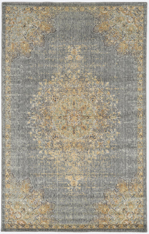 HomeRoots 9'X13' Slate Grey Machine Woven Vintage Floral Medallion Indoor Area Rug 375302-HOMEROOTS 375302