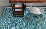 7' Ocean Blue Machine Woven Geometric Tribal Indoor Runner Rug