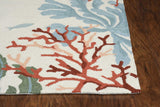 Ivory Hand Hooked Bordered Coral Reef Indoor Accent Rug