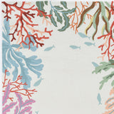 8'x10' Ivory Hand Hooked Bordered Coral Reef Indoor Area Rug
